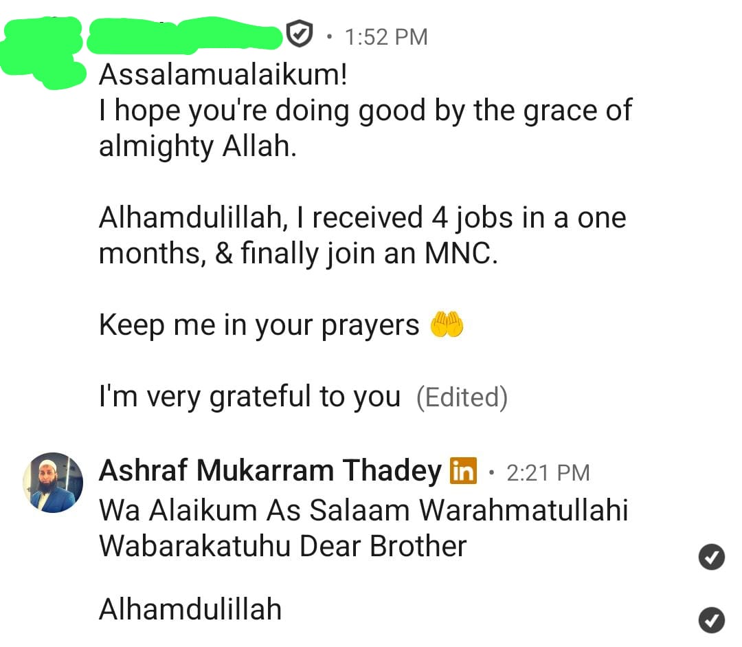 Genuine client testimonial message 7