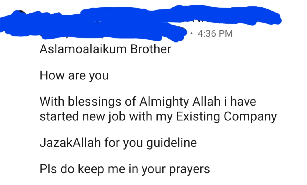 Genuine client testimonial message 5